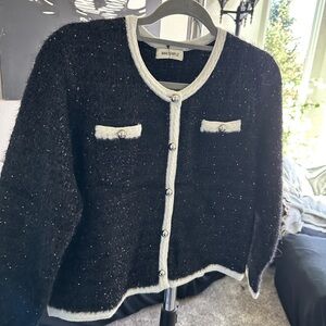 Max Simple Essential Black Cashmere Cardi Size Large NWT